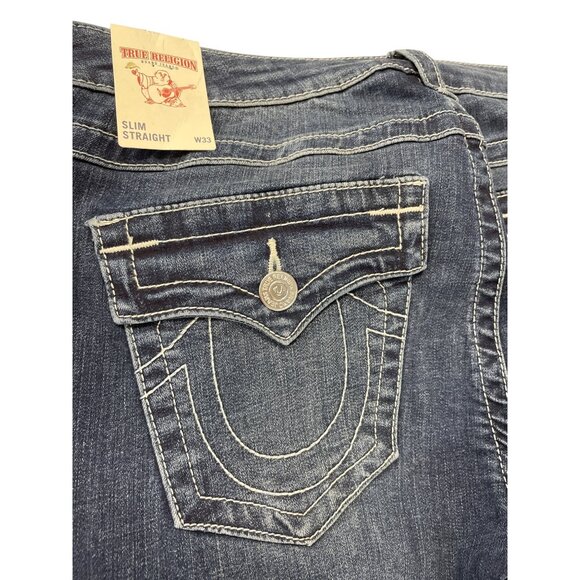 True Religion Womens Blue Super Stretch Slim Straight SIze 33 SKU 9278 - Picture 12 of 13